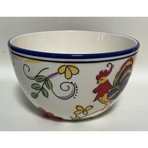 Tabletops Gallery Blue Petri Rooster Floral Bowl Country Kitchen Earthenware
